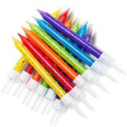 12 pack 7.5cm rainbow glitter birthday candles with holders