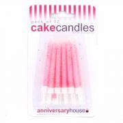 12 pack pink glitter birthday candles with holders for celebration cakes