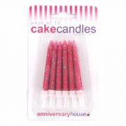 12 pack fuchsia glitter birthday candles with holders for celebration cakes