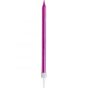 12 pack hot pink tall birthday candles with holders for celebration cakes