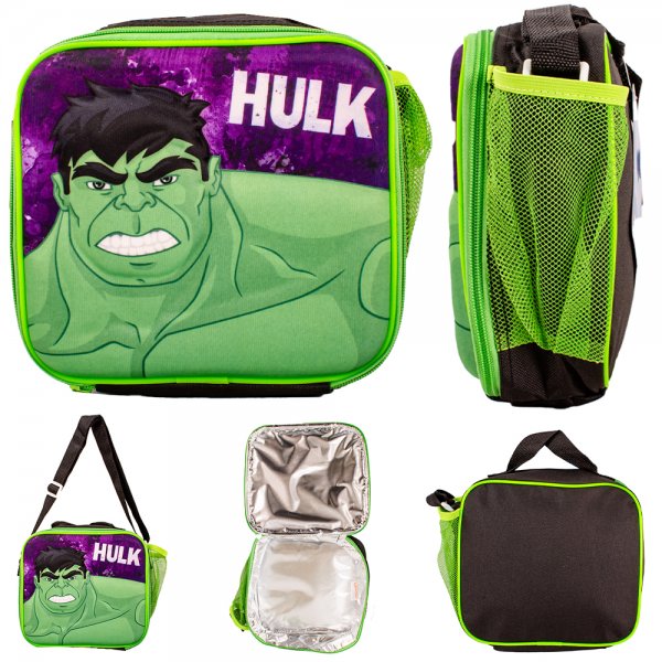Green Hulk insulated lunch bag with zip closure, mesh side pocket and adjustable shoulder strap 💚🥪