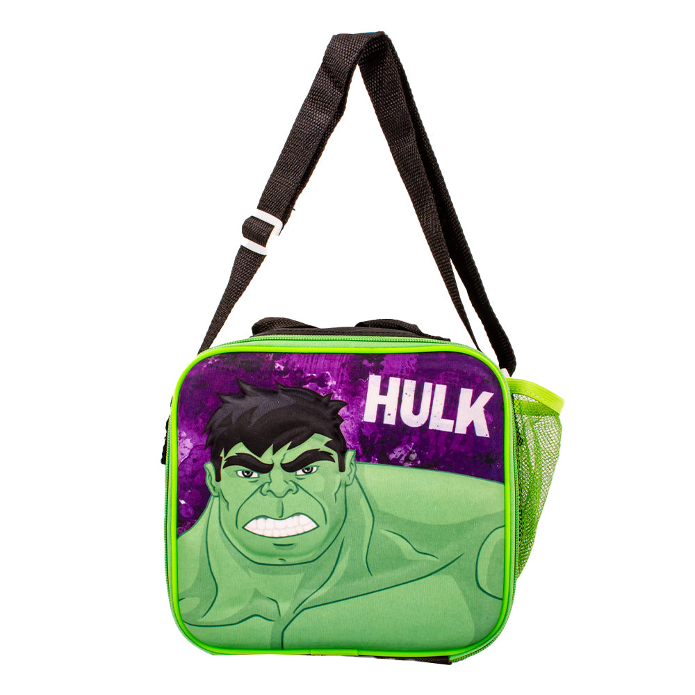 Green Hulk insulated lunch bag with zip closure, mesh side pocket and adjustable shoulder strap 💚🥪