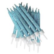 12 pack 7.5cm pale blue glitter birthday candles with holders