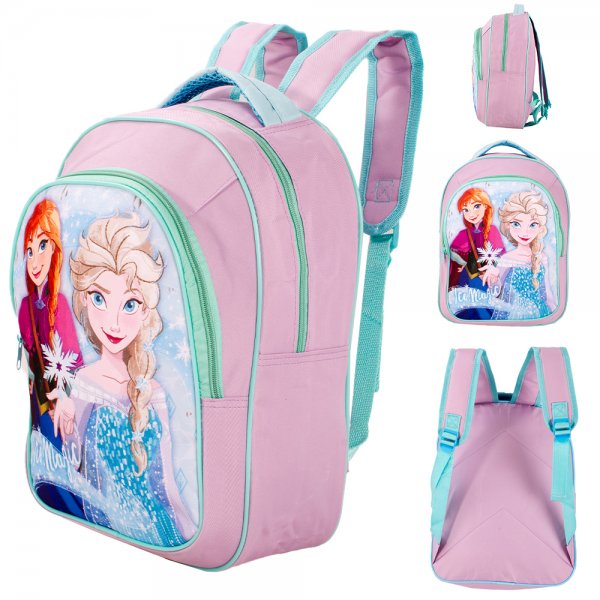 Frozen Elsa and Anna pink kids backpack with adjustable straps and front zip pocket
