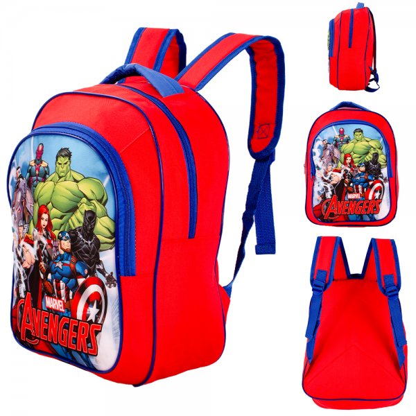 Red Marvel Avengers kids backpack with Hulk, Captain America, Iron Man and padded shoulder straps