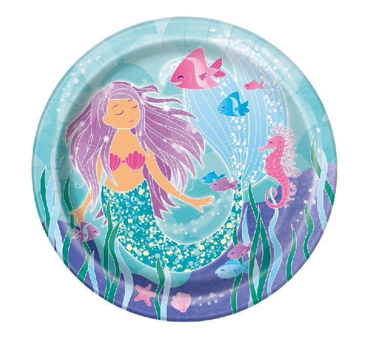 Under the sea themed paper plate with mermaid design