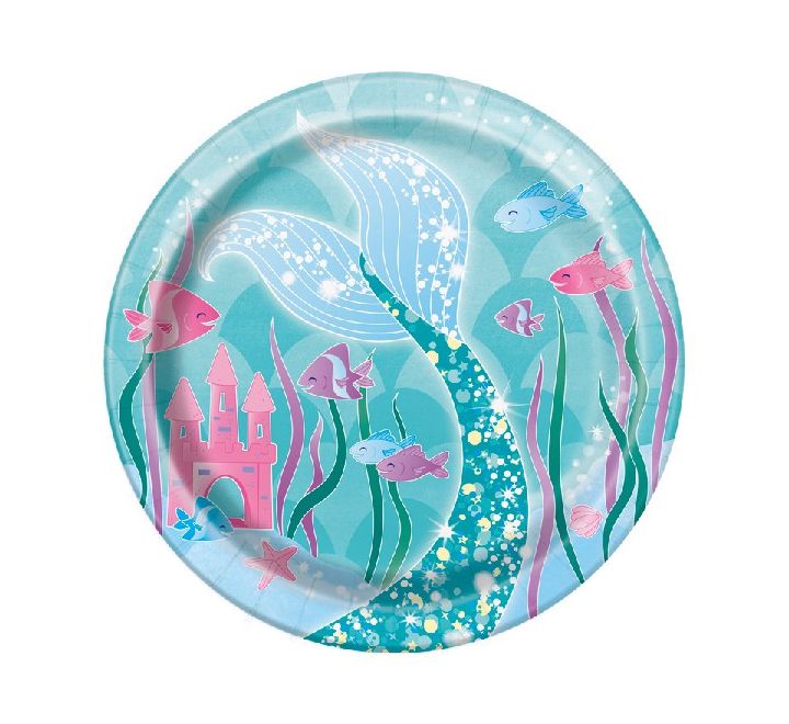 Under the sea themed paper plate with mermaid tail design