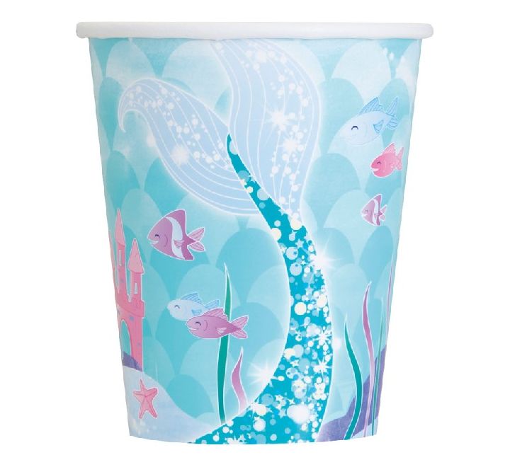 Girls mermaid birthday cup with pastel ocean artwork