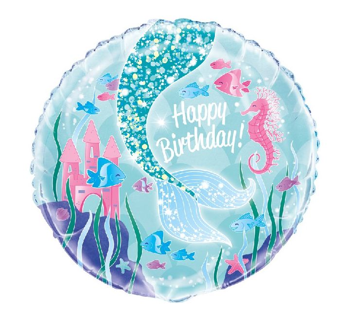 “Mermaid Happy Birthday foil balloon with colourful scales”