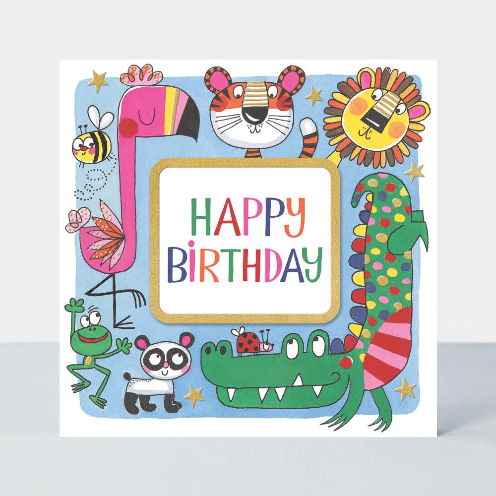 Animal Friends Happy Birthday Card – Fun & Colourful Design
