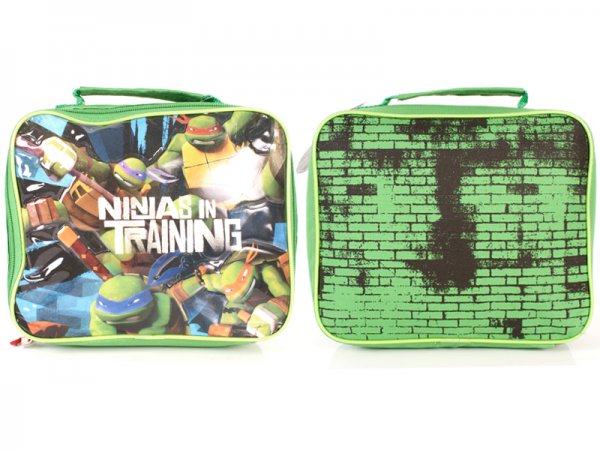 Green Teenage Mutant Ninja Turtles kids lunch bag featuring the four Ninja Turtles and Ninjas in Training design