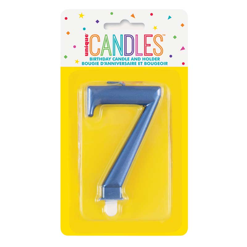 Metallic blue number 7 birthday cake candle