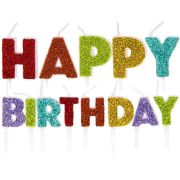 13pc rainbow glitter Happy Birthday pick candles for birthday cake
