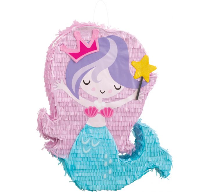 Mermaid princess pinata with pink hair and aqua tail