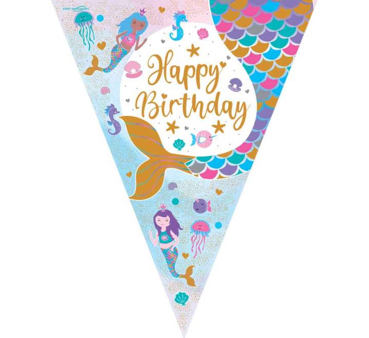 Mermaid Happy Birthday bunting with tail and sea creatures