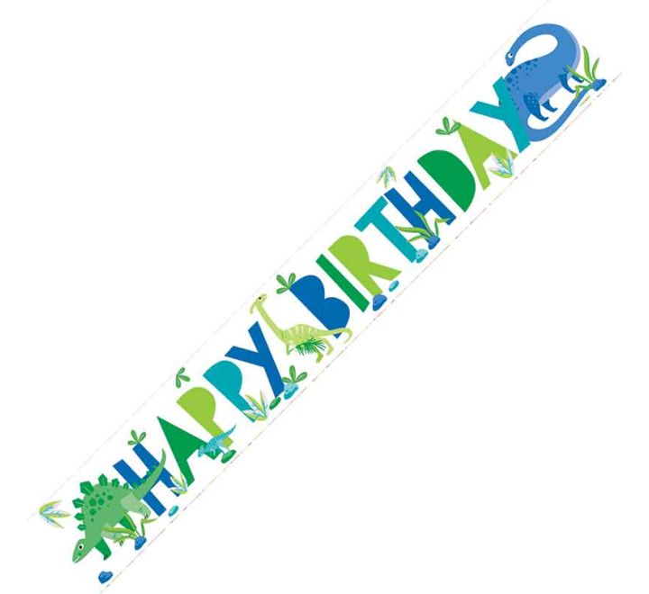 Blue and Green Dino Happy Birthday Foil Banner product photo