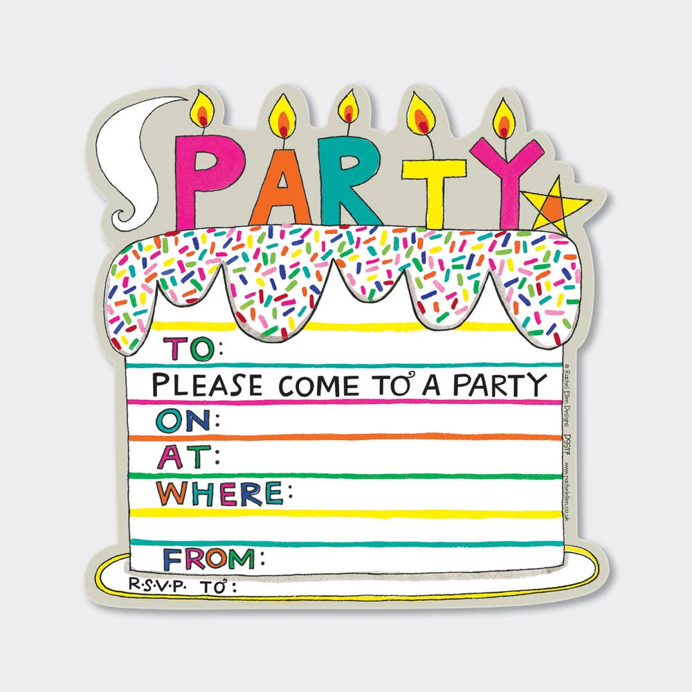 Birthday Party Invitation Cards – Colourful Cake Design with Sprinkles