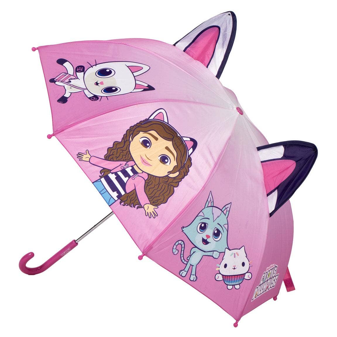 Gabby’s Dollhouse umbrella, kids pink umbrella, Gabby umbrella with ears, children’s umbrella, girls rain gear, toddler umbrella, Netflix Gabby’s Dollhouse gift, cartoon umbrella, kids cat umbrella, Gabby accessories