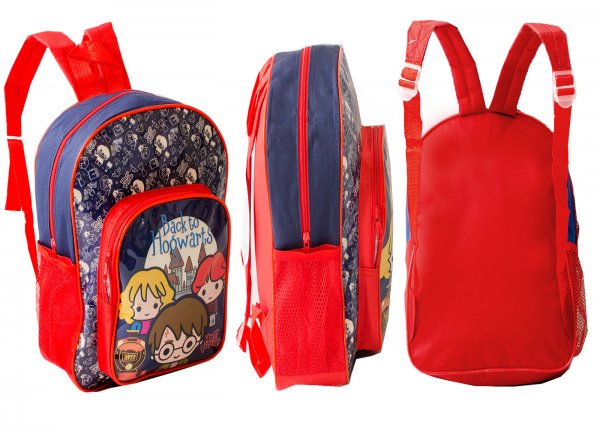 Harry Potter Back to Hogwarts navy and red children's backpack featuring Harry, Ron and Hermione