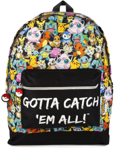 Pokémon Gotta Catch ’Em All backpack with colourful character print and Pokéball zipper pulls