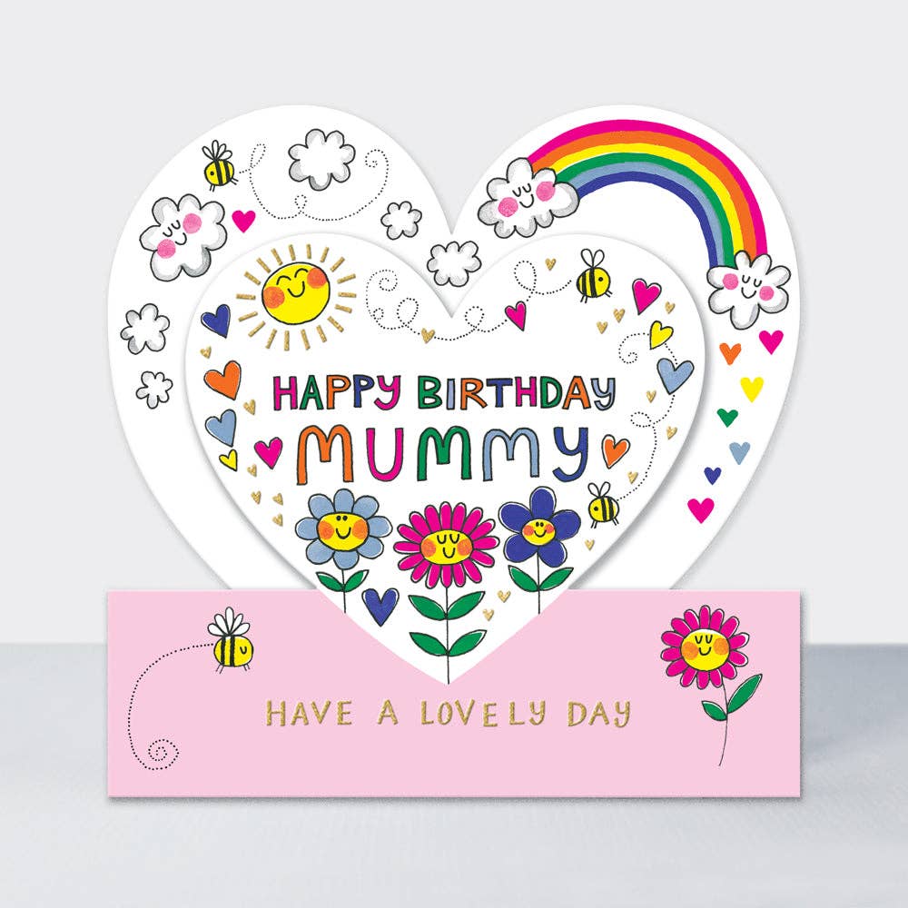 Happy Birthday Mummy” Heart Shaped Greeting Card – Cute and Colourful Design