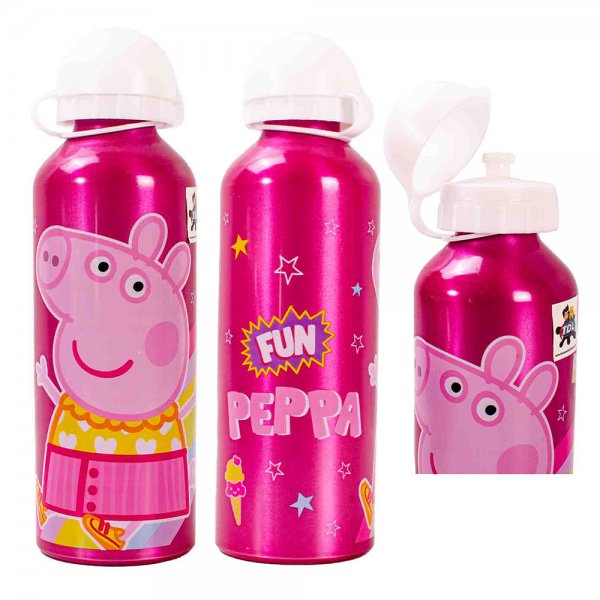 Peppa Pig pink kids aluminum water bottle with flip top lid
