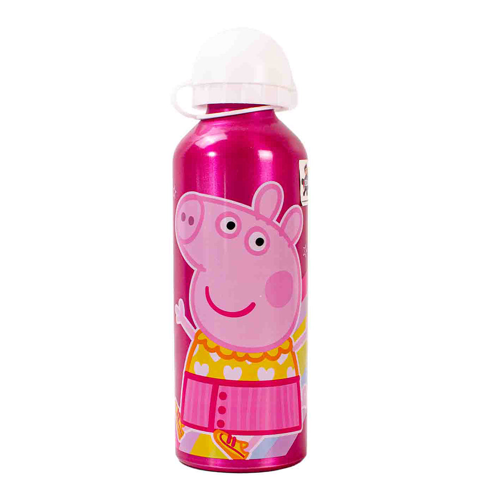 Peppa Pig pink kids aluminum water bottle with flip top lid
