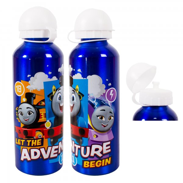 Thomas & Friends metal drinks bottle with flip-top lid and character artwork