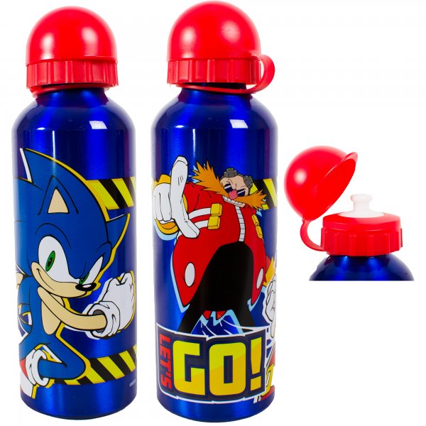 Sonic the Hedgehog metal drinks bottle with flip-top lid and character design