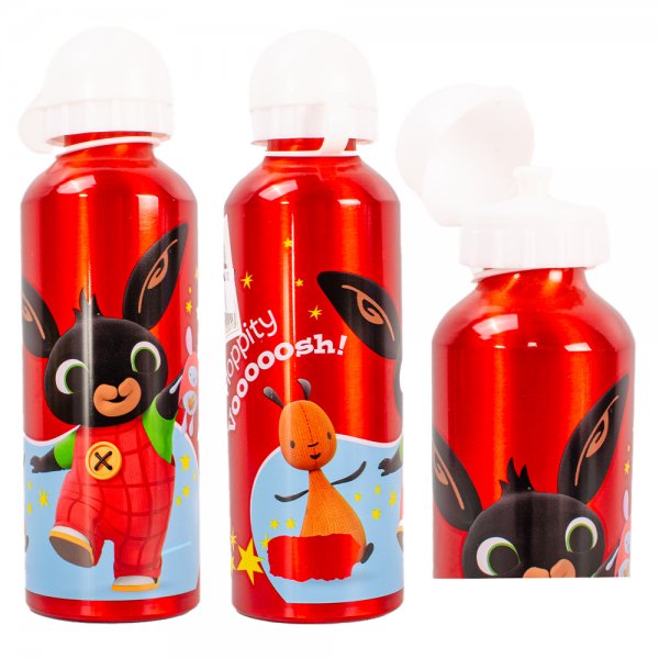 Bing Bunny red kids aluminum water bottle with flip top lid
