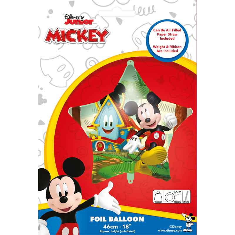 18in star shaped Mickey Mouse Rock the House foil balloon for Disney birthday party