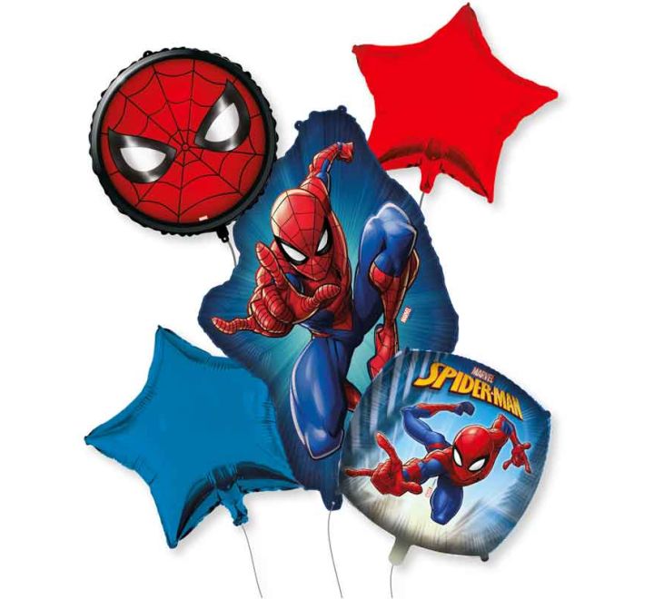 5 piece spider man foil balloon bouquet superhero party decoration set