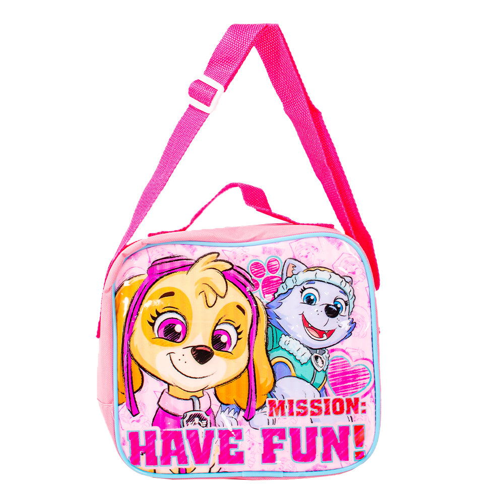 Paw Patrol pink kids lunch bag set with bottle and snack box
