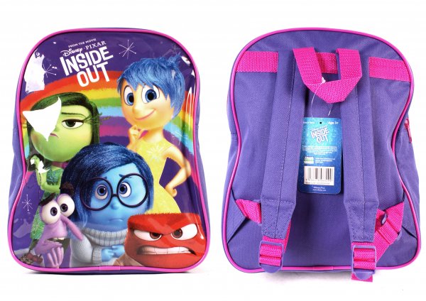 Purple Disney Pixar Inside Out kids backpack featuring Joy, Sadness, Anger, Fear and Disgust