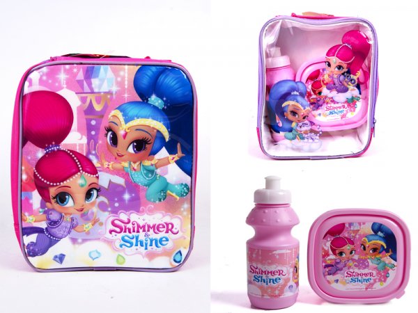 Pink Shimmer and Shine lunch bag set with matching bottle and lunch box
