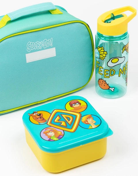 Scooby-Doo lunch bag with Mystery Machine design, drinks bottle and matching food box