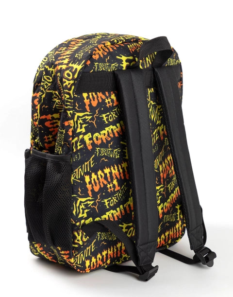 fortnite graffiti print backpack black with neon lettering front pocket and padded straps