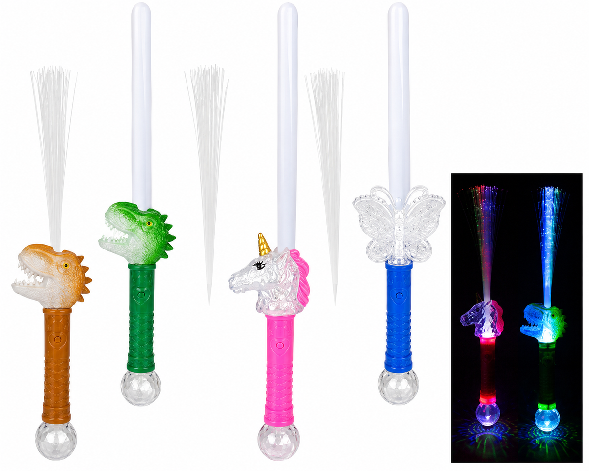 LED Fibre Optic Flashing Glow Wand Sticks (Dinosaur/Unicorn/Butterfly)