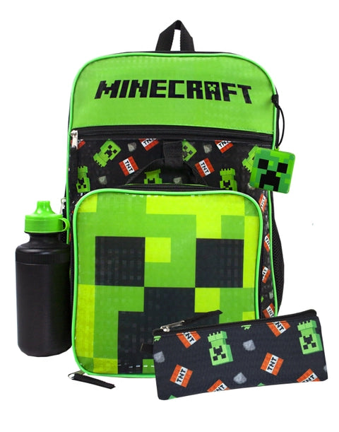 Minecraft Creeper backpack with matching pencil case and water bottle