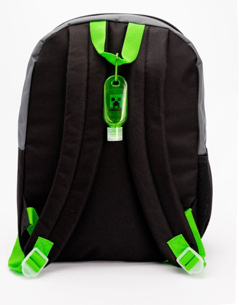 Minecraft kids backpack set with matching lunch bag, pencil case and hand sanitiser holder featuring Creeper and characters