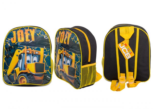 Black and yellow construction digger Joey kids backpack