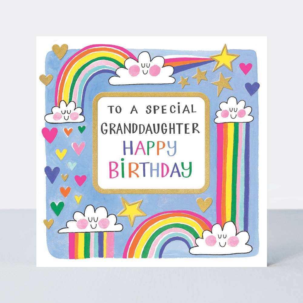 Granddaughter Happy Birthday Card – Rainbow &amp; Stars Design