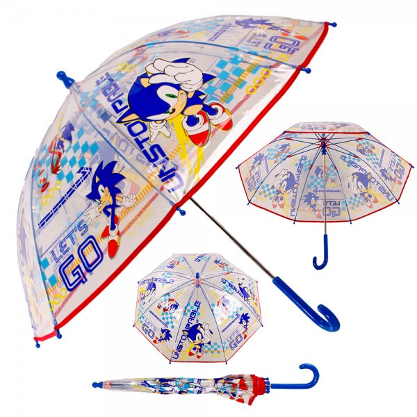 Sonic the Hedgehog Character Umbrella – Transparent Dome Rain Umbrella with Blue Handle