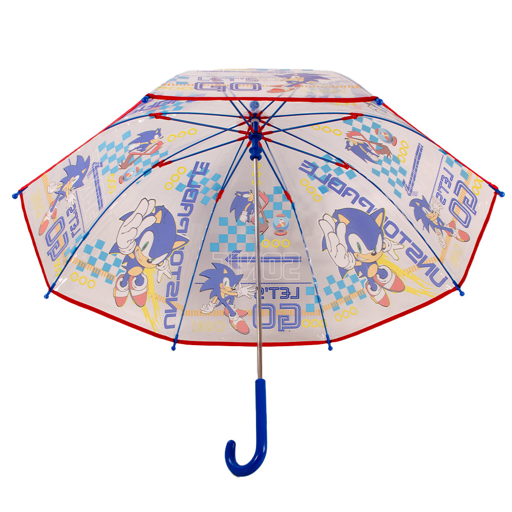 Sonic the Hedgehog Character Umbrella – Transparent Dome Rain Umbrella with Blue Handle