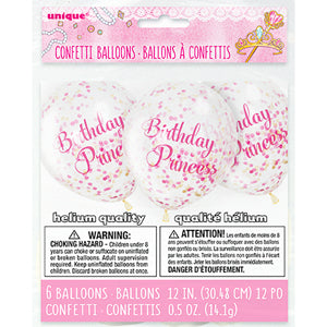 Clear princess confetti latex balloons 12 inch pack of 6

