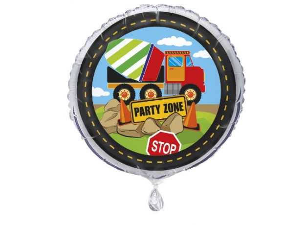 Construction party 18 inch round foil balloon
