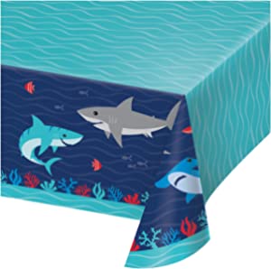 Shark Party blue paper tablecover 1 piece
