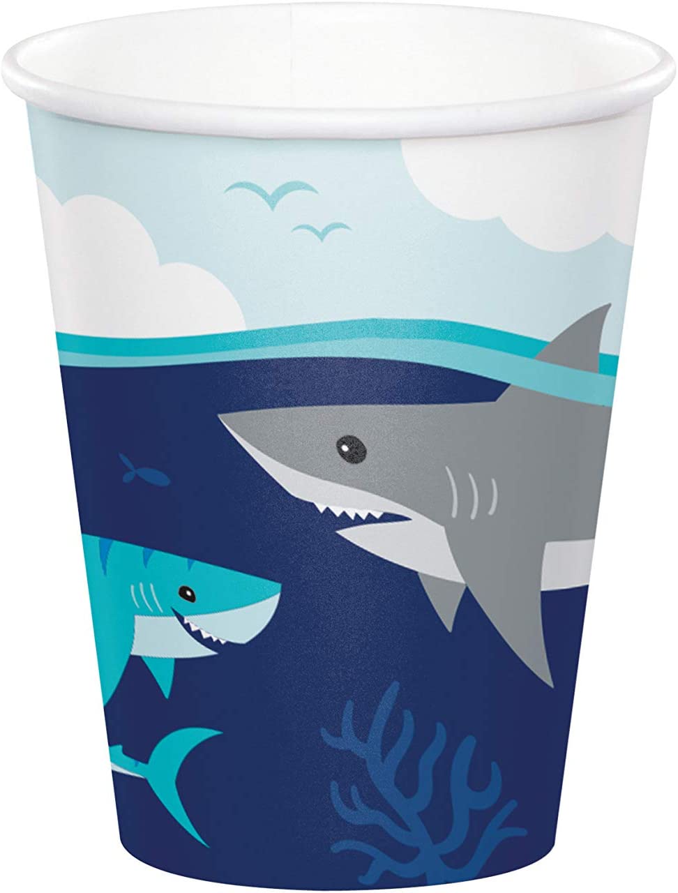 Shark Party blue paper cups pack of 8
