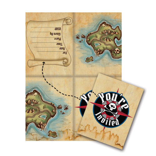 Pirates Map party invitations pack of 8 with envelopes
