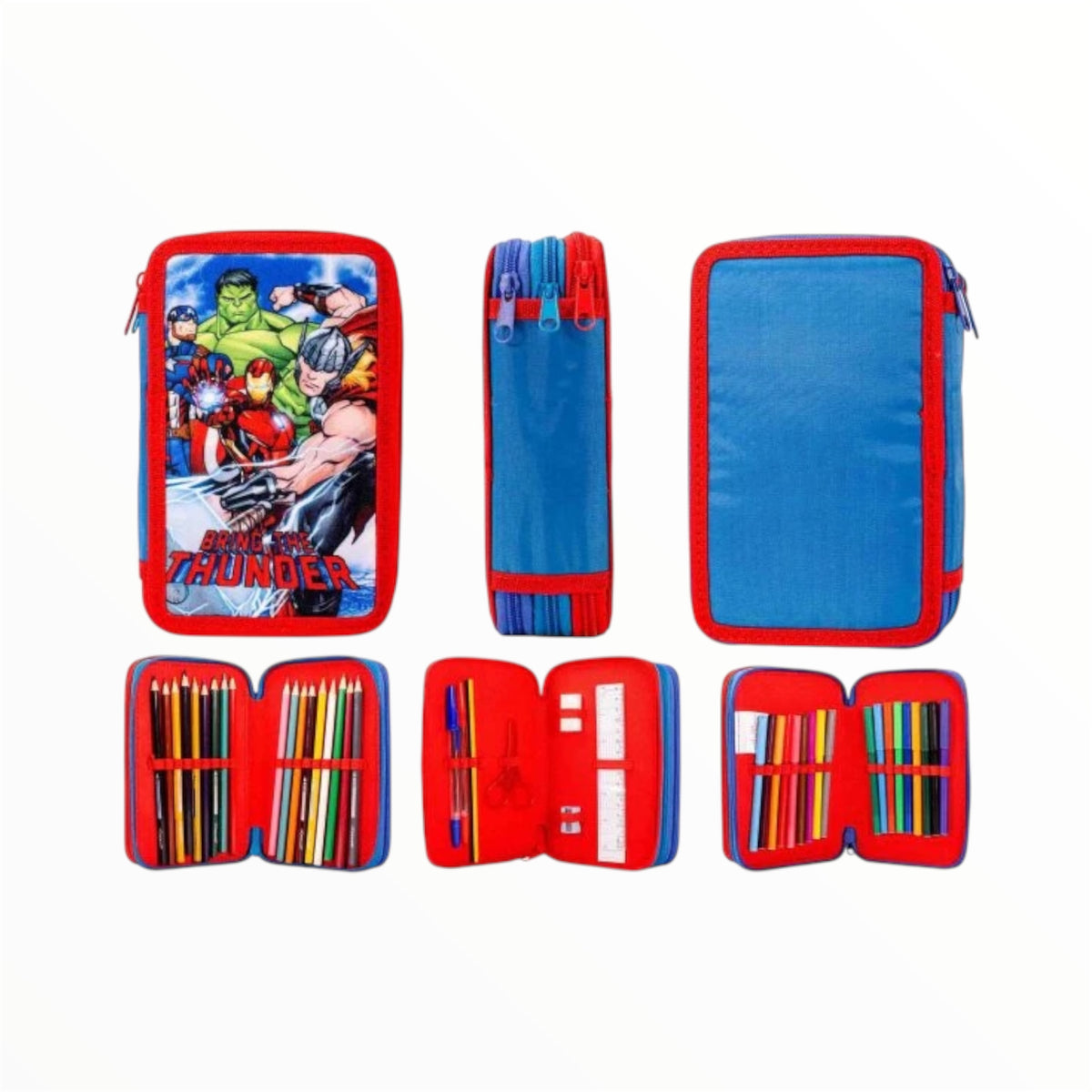Marvel Avengers Triple Pencil Case – Fully Stocked 3-Zip Stationery Set